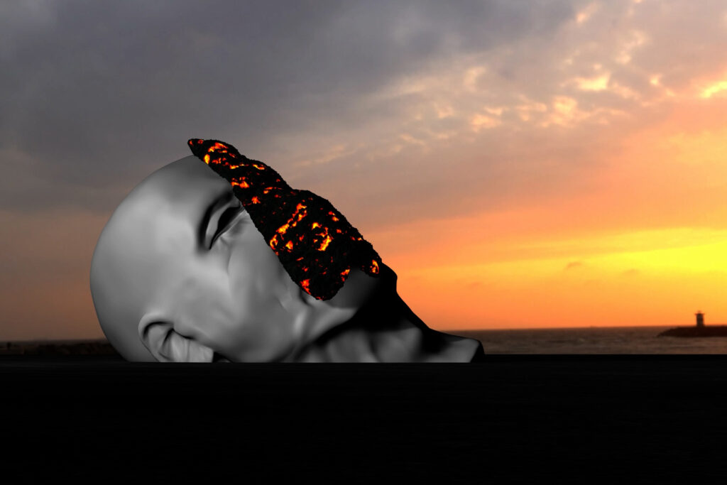 Kopf mit Lava 3D