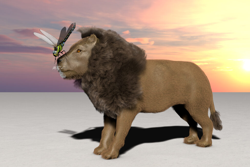 Löwe, Libelle Szene 3D