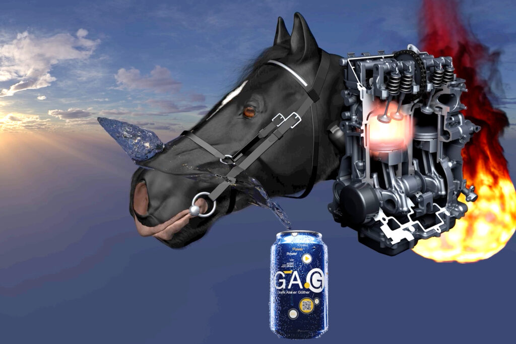 Pferd, Motor, Feuer, Wasser, Dose 3D